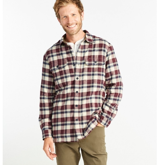 L.L.Bean Plaid Fleece-Lined Flannel Shirt Jacket  XXL Red and Gray - Picture 2 of 7